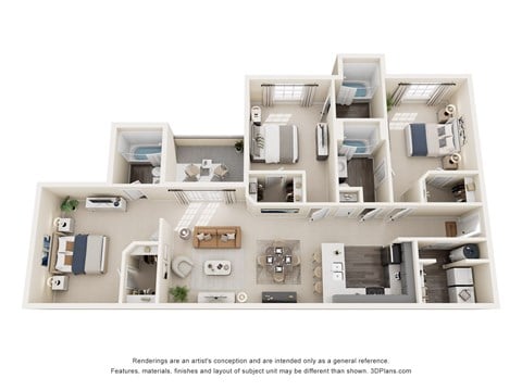 Floor plan for 3 beds, 3 baths, 1409 sqft